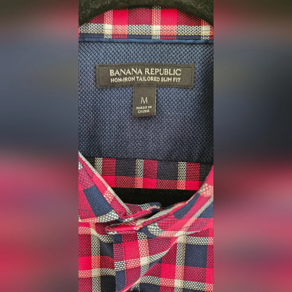 Banana Republic Plaid Short Sleeve Button Up Tailored Slim Fit Size Med